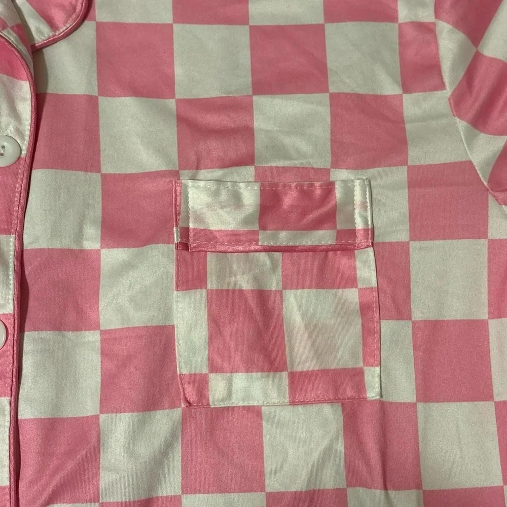 Pink and White Checkered Women's Pajamas - Picture 5 of 5